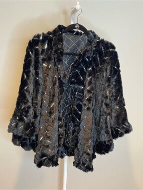 Black Faux Fur Sequin Women's Poncho/Wrap